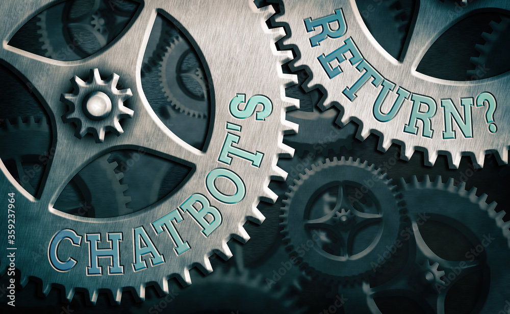 Aufkleber Text sign showing Chatbot s is Return Question. Business photo text program that communicate use text interface and AI System administrator control, gear configuration settings tools concept