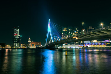 Fototapeta na wymiar Rotterdam by Night, view of Erasmus bridge