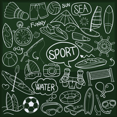 Obraz premium Water Sports Doodle Icon Chalkboard Sketch