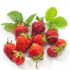 strawberries on a white background ripe red berries fresh with leaves