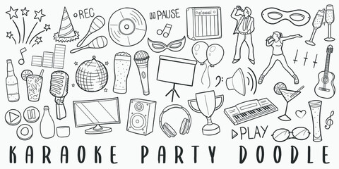 Karaoke Doodle Line Icon Sketch Hand Made Vector Art