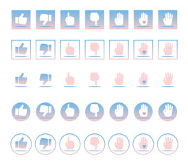 Hände, Icon-Set, blau-rosé, Vektor