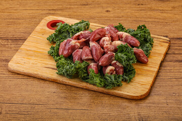 Raw chicken hearts for cooking