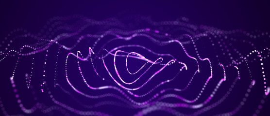 Abstract blue futuristic background. Big data visualization. Digital dynamic wave of particles. 3D rendering.