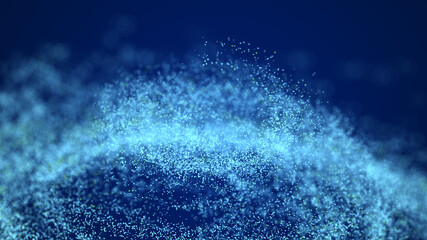 Digital dynamic particles explosion. Abstract blue futuristic background. Big data visualization. 3D rendering.