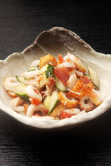 竹輪と蒸し鶏ときゅうりの梅肉和え