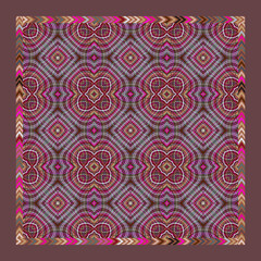 Abstract decorative pattern with geometric shapes and colorful lines.  Square design element can be used for backgrounds, textile, wallpapers, gift wrapping, pillow, templates, shawl and tile. Vector