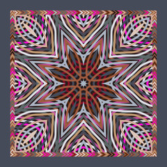 Abstract decorative pattern with geometric shapes and colorful lines.  Square design element can be used for backgrounds, textile, wallpapers, gift wrapping, pillow, templates, shawl and tile. Vector