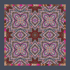 Abstract decorative pattern with geometric shapes and colorful lines.  Square design element can be used for backgrounds, textile, wallpapers, gift wrapping, pillow, templates, shawl and tile. Vector