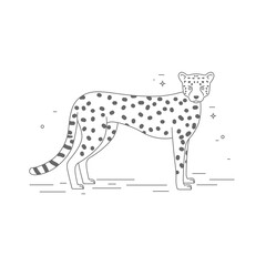 Leopard vector black and white illustration in children's style. Line art design for laser cutting or decor in one color.