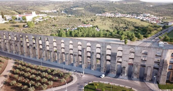 Medieval Amoreira Aqueduct on outskirts of fortress city of Elvas, Portugal