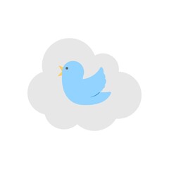 Cloud computing with bluebird icon illustration. Cloud hosting applications.