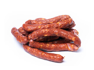 fragrant sausages smoked with fat on a white background