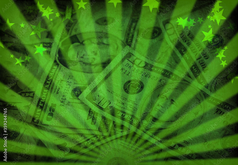 Poster dollars. rays and stars background