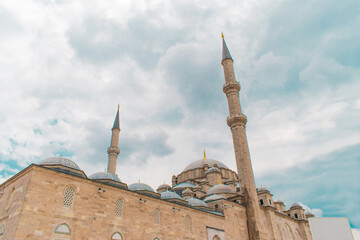 Fatih Mosque and Complex is a mosque and complex built by Fatih Sultan Mehmed in Fatih District of Istanbul. Mosque with blue sky behind it.