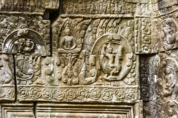 ruins in the heart of the Ta Prohm temple in siem reap, Cambodia