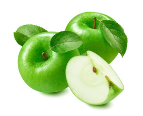 Green cooking apples isolated on white background. Granny Smith cultivar