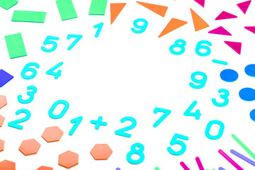 Colorful figures and numbers for children on a white background. A tool for developing children's thinking.