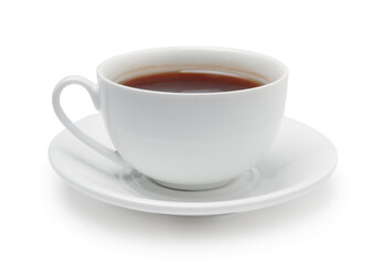 White ceramic cup of tea isolated.