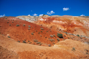 Landscape of Mars in the Altai Mountains on the blue sky background, Altai Republic