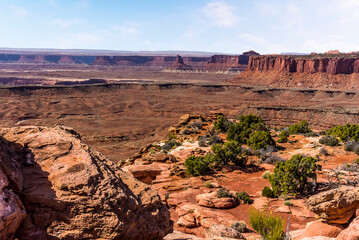 An overlook in Canyonlands national park with Buttes and Mesas
