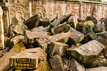 ruins in the heart of the Ta Prohm temple in siem reap, Cambodia