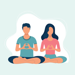 Online yoga concept with mobile. yoga teacher in lotus practices meditation. Vector illustration in flat style