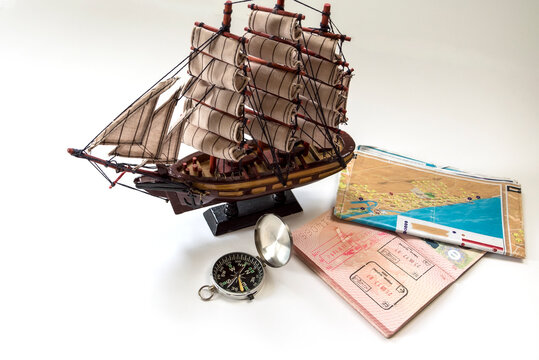 An Old Frigate, A Map, A Compass, And A Passport With A Visa Are All You Need To Travel.