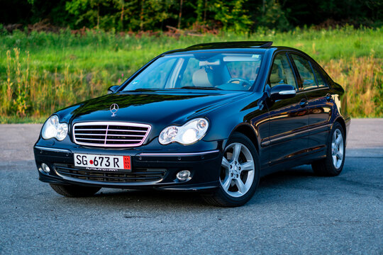 Cluj-Napoca,Cluj/Romania-08.16.2019-Mercedes Benz W203, C Class, kompressor, sedan photo session in an empty park lot. Avantgarde trim, year 2005.