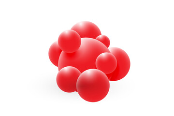 Coronavirus Cells or Bacteria Molecule. Virus COVID-19 Cell in Spherical Shape with Long Antennas. Abstract Illustration in Red Tints on White Background