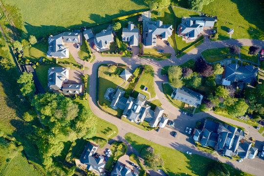 Luxury countryside rural village aerial view from above in Renfrewshire Scotland UK