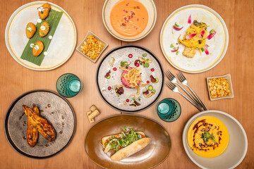 composition of healthy food dishes