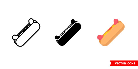 Hot dog icon of 3 types. Isolated vector sign symbol.