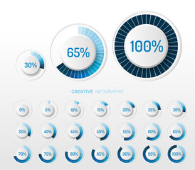 Set of circle percentage blue color diagrams for infographics.
