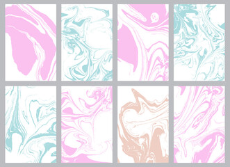 Set of mixture liquid marble acrylic makeup paints. Applicable for design cover, presentation, invitation, flyer and business card. Fluid art puzzle texture. Vector.