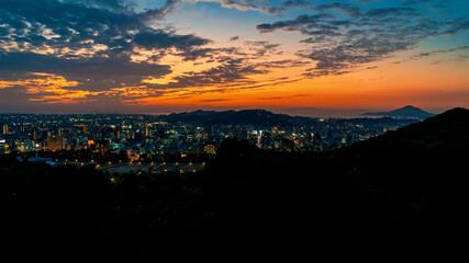Aerial veiw of Matsuyama, Japan at sunset