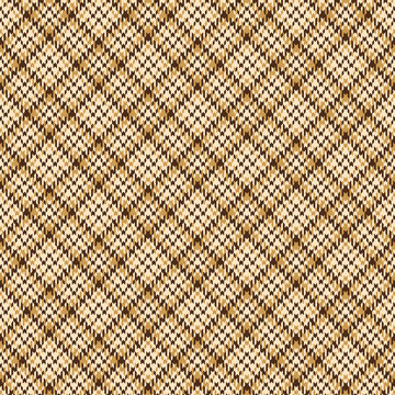 Dress fabric pattern vector in brown and gold. Seamless diagonal tweed hounds tooth check plaid for dress, coat, skirt, jacket, or other modern autumn fashion textile print.
