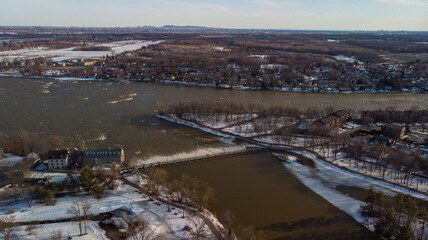 Aerial view of Terrebonne city in winter, Quebec, Canada