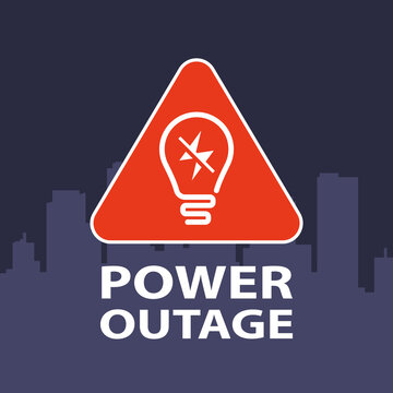 triangular sign power outage in the city. flat vector illustration.