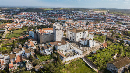 Fototapeta premium Aerial view of the historic center of Estremoz, Portugal. Estremoz Castle and beautiful architectural ensemble