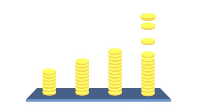 Business chart of stock market investment trading concept. marketing, analysis, security of deposits. guarantee of financial security. stacks of golden coins show growth. animation of 2D vector graph