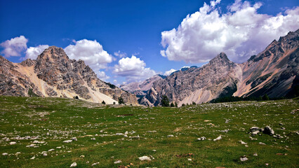 Trentino Alto - Adige, Italy - 06/15/2020: cenic alpine place with magical Dolomites mountains in...