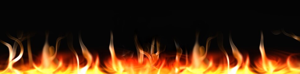 Fire flames on black background. 3d illustration