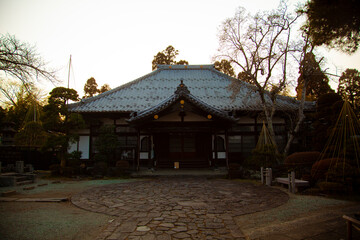 buddhist temple at sunset (eishoji temple, sendai)