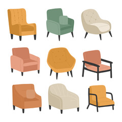 Set of modern cozy armchair.