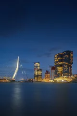 No drill roller blinds Erasmus Bridge Rotterdam city skyline cityscape, Netherland (Holland) at night. View of downtown and Erasmus bridge