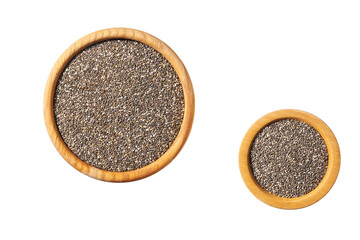 chia seeds in a wooden bowl  isolated on a white background. top view.