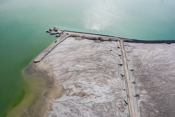 Industrial mine, abstract sendimentation tank of copper mine , turquoise water like river delta....