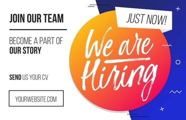 We are hiring, Join our team trendy job vacancy banner, poster or flyer with yellow, white and black colors. Minimalistic recruitment creative ad. Vector illustration