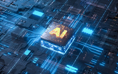 3d illustration Technology Smart motherboard chip creative map